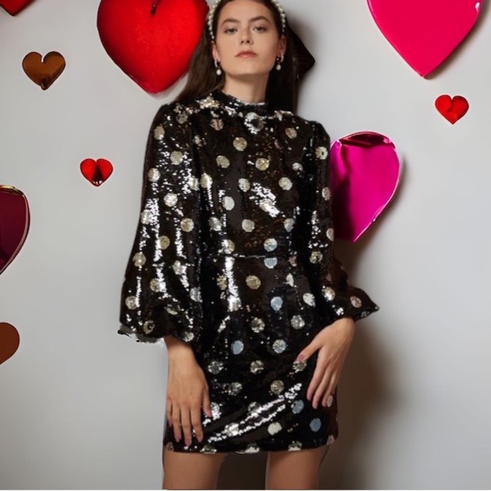 Sister Jane Olympic Sequin Mini Dress Black/Silver Sz S - Picture 1 of 13